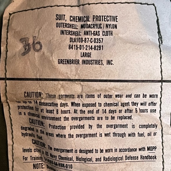 (VINTAGE) U.S. NAVY SUIT, CHEMICAL PROTECTIVE OUTERSHELL MODACRYLIC / NYLON COAT - Picture 2 of 16